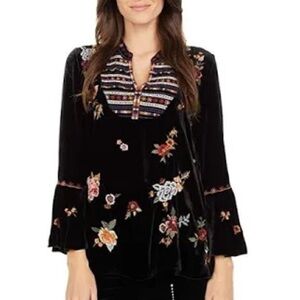 Johnny Was Sisilia Velvet Flare Sleeve Silk-Blend Blouse NWT